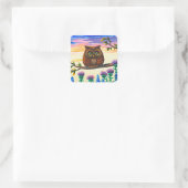 Funny Owl Cartoon Creationarts Vierkante Sticker (Tas)
