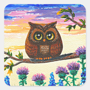 Funny Owl Cartoon Creationarts Vierkante Sticker