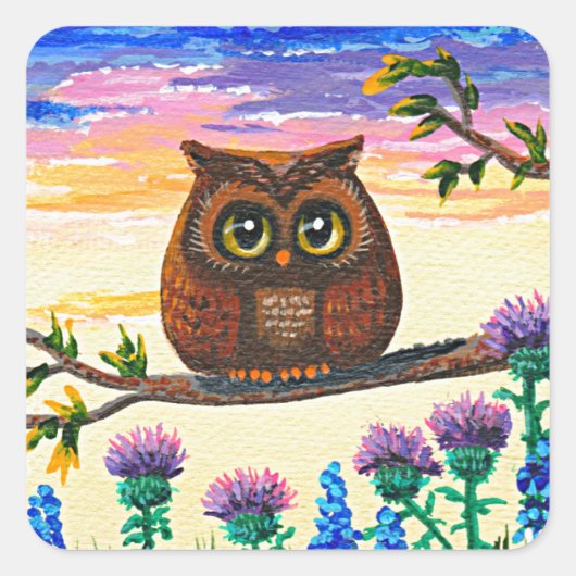 Funny Owl Cartoon Creationarts Vierkante Sticker (Voorkant)
