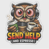 Funny Owl Coffee Espresso Sticker (Voorkant)
