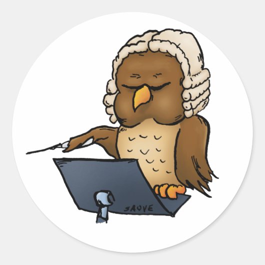 Funny Owl Conductor Cartoon Ronde Sticker (Voorkant)