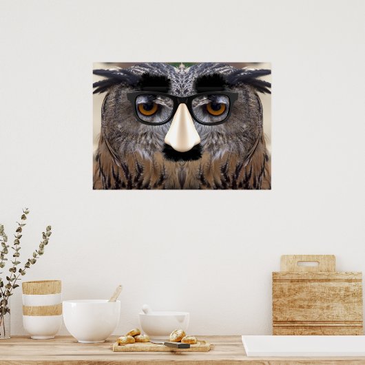 Funny Owl Face met Masker Poster (Keuken)