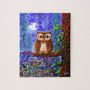 Funny Owl Forest Moon Whimsical Creationarts Legpuzzel