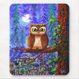 Funny Owl Forest Moon Whimsical Creationarts Muismat
