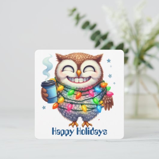 Funny Owl Holiday Greeting Kaart (Staand voorkant)