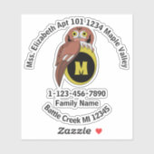 Funny Owl Monogram Contact Info Contour Sticker (Vel)
