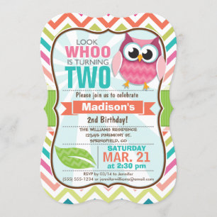 Funny Owl op Cute Chevron Pattern Birthday Party Kaart