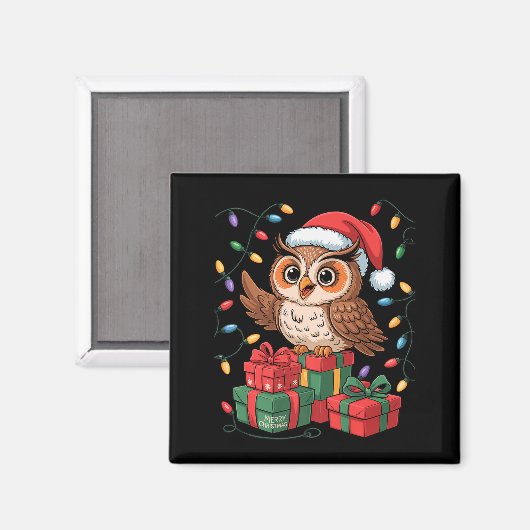 Funny Owl Santa Hat Animals Lovers Ugly Christmas  Magneet (Voorkant / Achterkant)