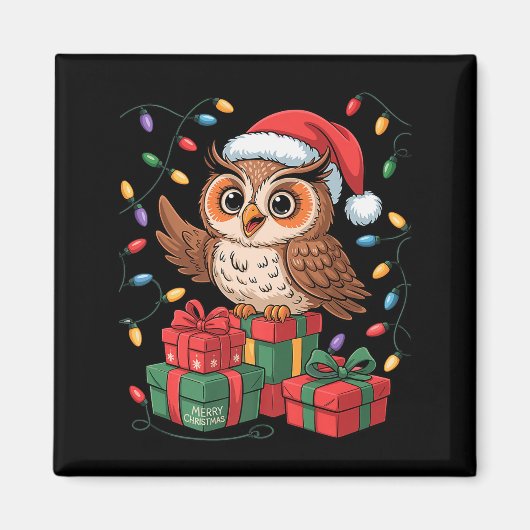 Funny Owl Santa Hat Animals Lovers Ugly Christmas  Magneet (Voorkant)
