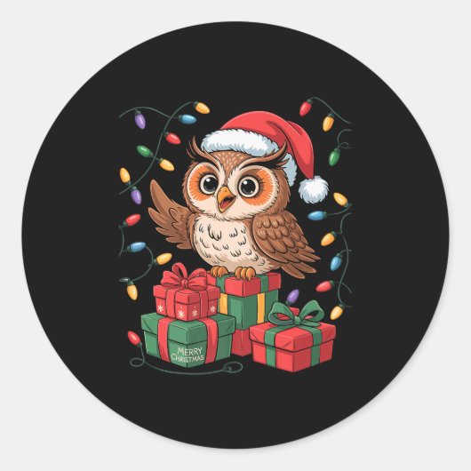 Funny Owl Santa Hat Animals Lovers Ugly Christmas  Ronde Sticker (Voorkant)