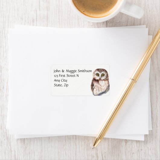 Funny Owl Waterverf Bird Custom Address Etiket (Insitu)