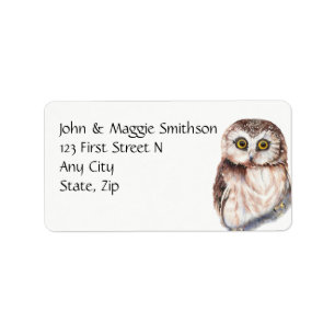 Funny Owl Waterverf Bird Custom Address Etiket