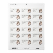 Funny Owl Waterverf Bird Custom Address Etiket (Full Sheet)