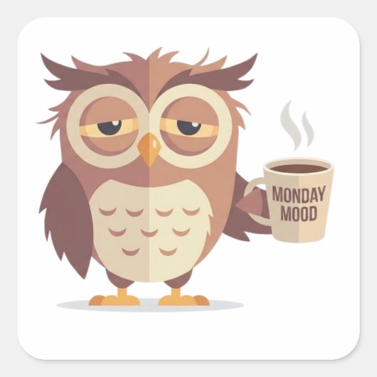 Funny Owl With Monday Mood Coffee Sticker (Voorkant)