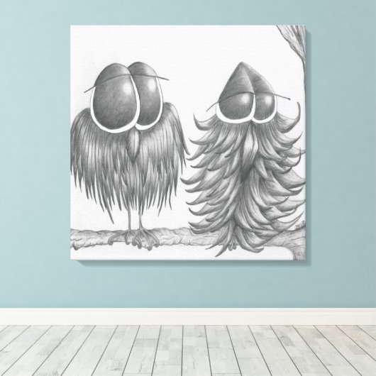 Funny Owls Canvas Afdruk (Insitu (Houten vloer))