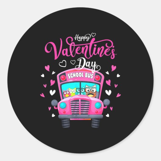 Funny Owls School Bus Driver Happy Valentines Day Ronde Sticker (Voorkant)