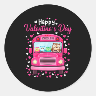 Funny owls school bus driver happy valentines day ronde sticker