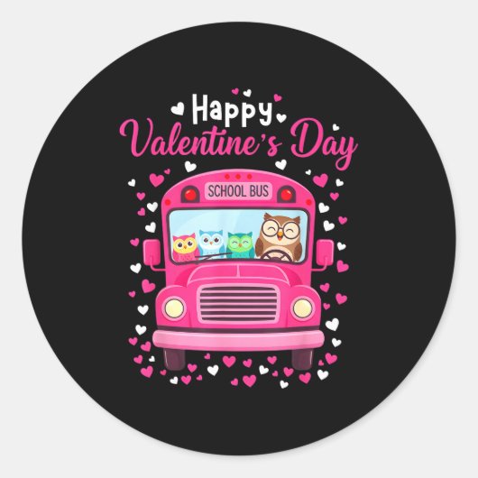 Funny Owls School Bus Driver Happy Valentines Day  Ronde Sticker (Voorkant)