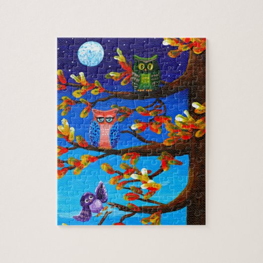 Funny Owls Whimsical Forest Art Creationarts Legpuzzel (Verticaal)