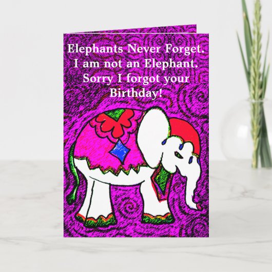 Funny Paars Elephant Belated Birthday Kaart (Voorkant)