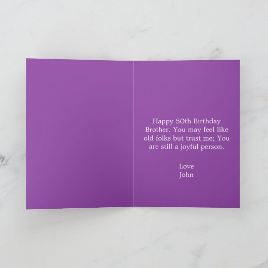 Funny Paars Personalized Brother 50th Birthday Kaart (Binnen)