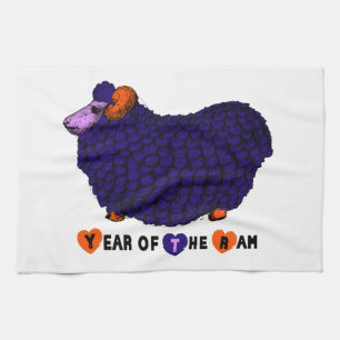Funny Paars Ram Chinees Jaar Zodiac Kitchen Towel Theedoek