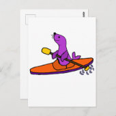Funny Paars Seal Kayaking Cartoon Briefkaart (Voorkant / Achterkant)
