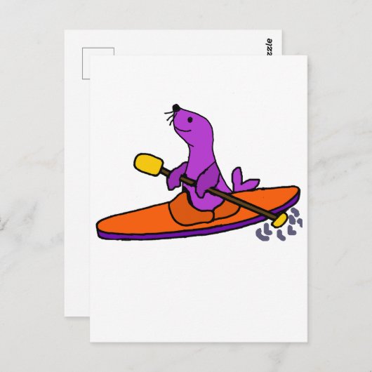 Funny Paars Seal Kayaking Cartoon Briefkaart (Voorkant / Achterkant)
