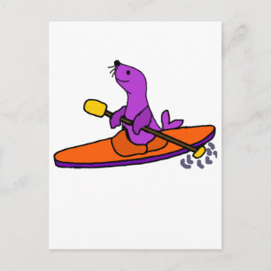 Funny Paars Seal Kayaking Cartoon Briefkaart