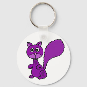 Funny Paars Squirrel Cartoon Sleutelhanger