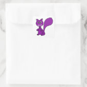 Funny Paars Squirrel Cartoon Vierkante Sticker (Tas)