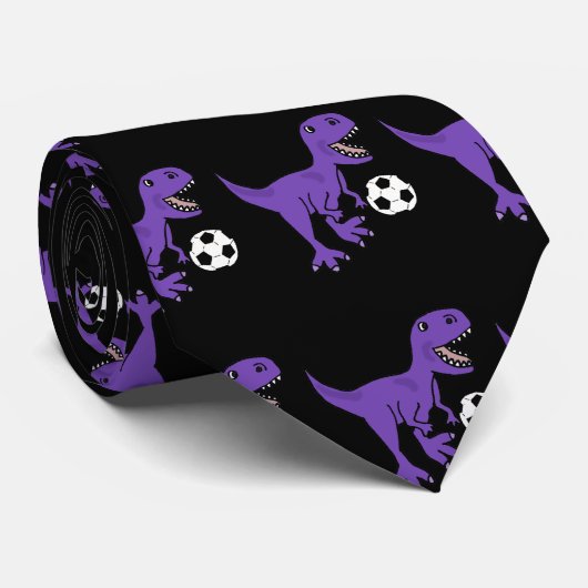 Funny Paars T-rex Dinosaur Plays Soccer Stropdas (Opgerold)