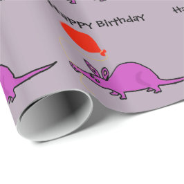 Funny Paarse Aardvark met Oranje ballon Cadeaupapier