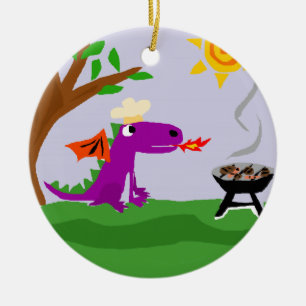 Funny Paarse Dragon Grill Master Keramisch Ornament