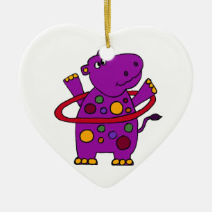 Funny Paarse Hippo Play Hula Hoop Keramisch Ornament