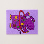 Funny Paarse Hippo Play Hula Hoop Legpuzzel (Horizontaal)