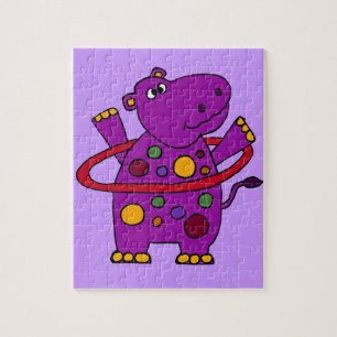 Funny Paarse Hippo Play Hula Hoop Legpuzzel