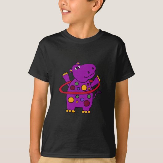 Funny Paarse Hippo Play Hula Hoop T-shirt (Voorkant)
