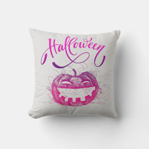 Funny Paarse pomkin Face Halloween-typografie Kussen