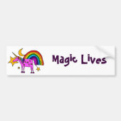 Funny Paarse Unicorn met regenboog en sterren Bumpersticker (Voorkant)