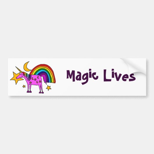 Funny Paarse Unicorn met regenboog en sterren Bumpersticker (Voorkant)