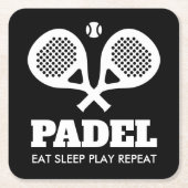 Funny padel tennis drinkt kuststrookjes met racket kartonnen onderzetters (Voorkant)