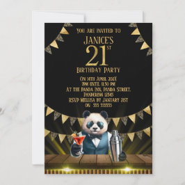 Funny Panda 21st Birthday Party Invitation Kaart