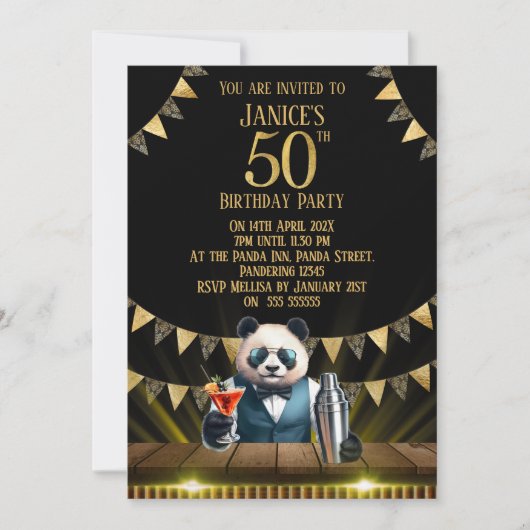 Funny Panda 50th Birthday Party Invitation Kaart (Voorkant)