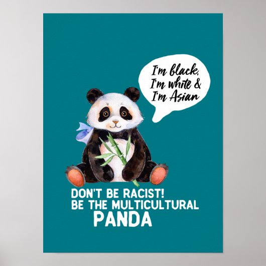 Funny Panda against Racism Black White en Asian Poster (Voorkant)