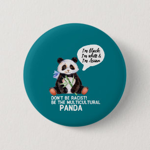 Funny Panda against Racism Black White en Asian Ronde Button 5,7 Cm