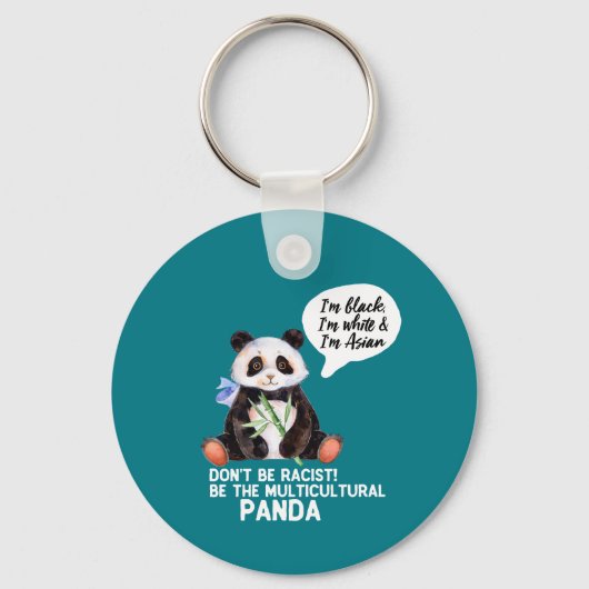 Funny Panda against Racism Black White en Asian Sleutelhanger (Voorkant)