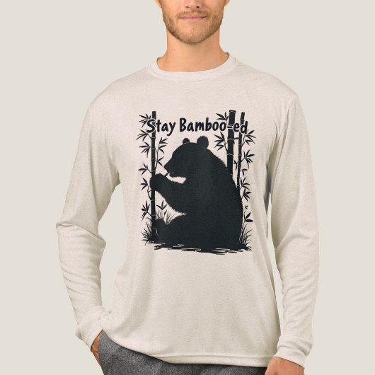 Funny Panda Bear Bamboo Pun Silhouette Black White Tri-Blend Shirt (Voorkant volledig)