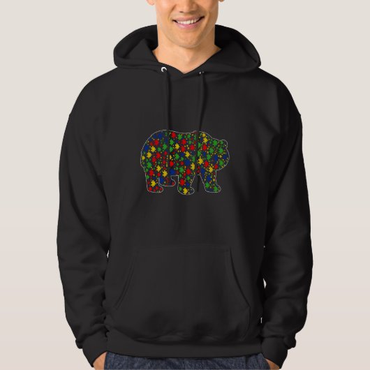 Funny Panda Beer Animals Puzzle Piecemutisme Awar Hoodie (Voorkant)