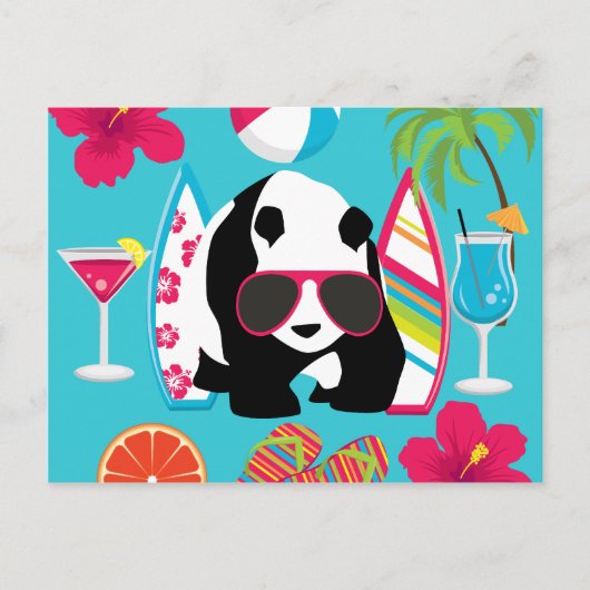 Funny Panda Beer Beach Bum Cool Sunbril Surfing Briefkaart (Voorkant)